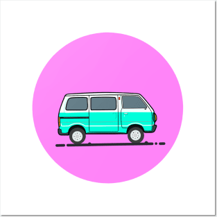 Green Travel Van Car Posters and Art